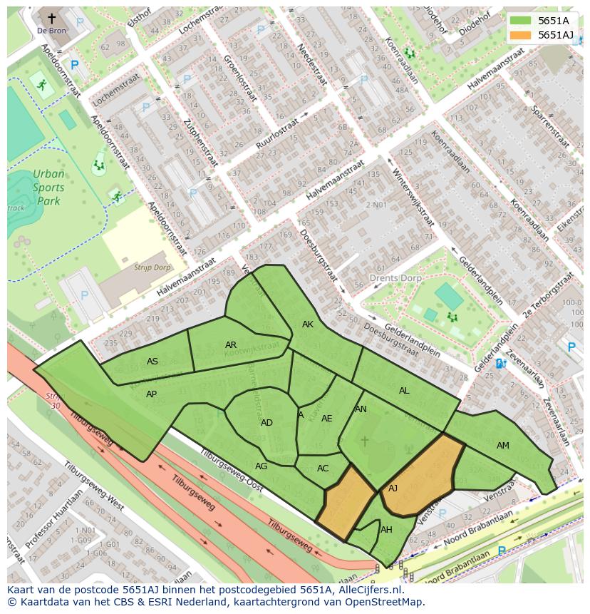 Afbeelding van het postcodegebied 5651 AJ op de kaart.