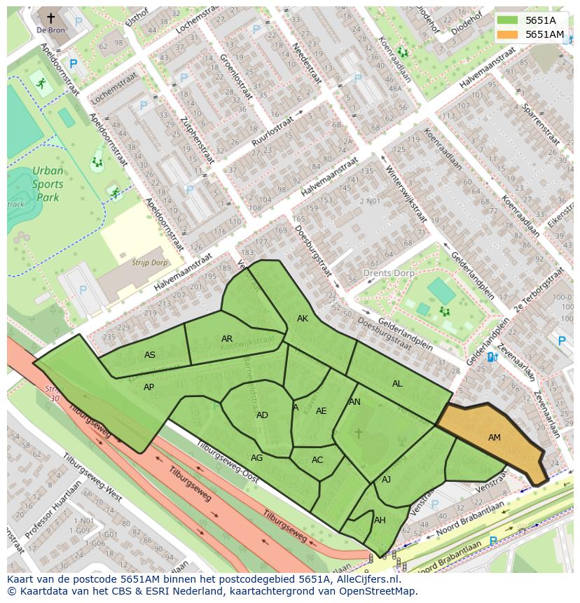Afbeelding van het postcodegebied 5651 AM op de kaart.