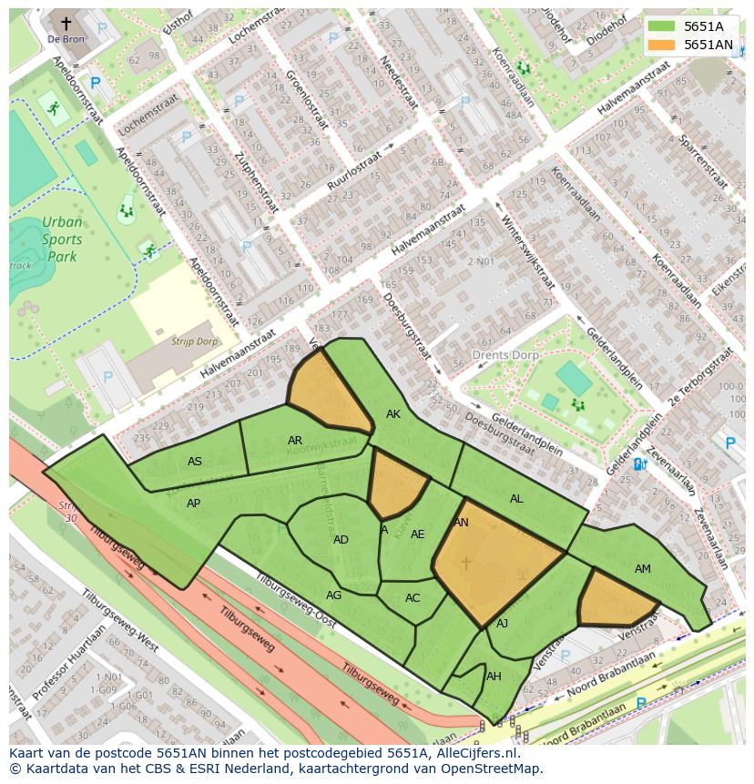 Afbeelding van het postcodegebied 5651 AN op de kaart.