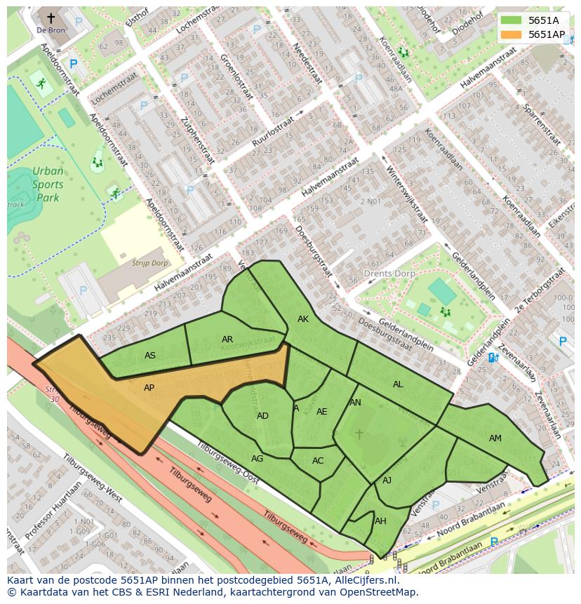 Afbeelding van het postcodegebied 5651 AP op de kaart.
