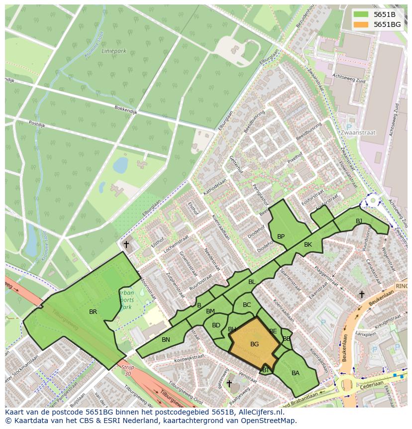 Afbeelding van het postcodegebied 5651 BG op de kaart.