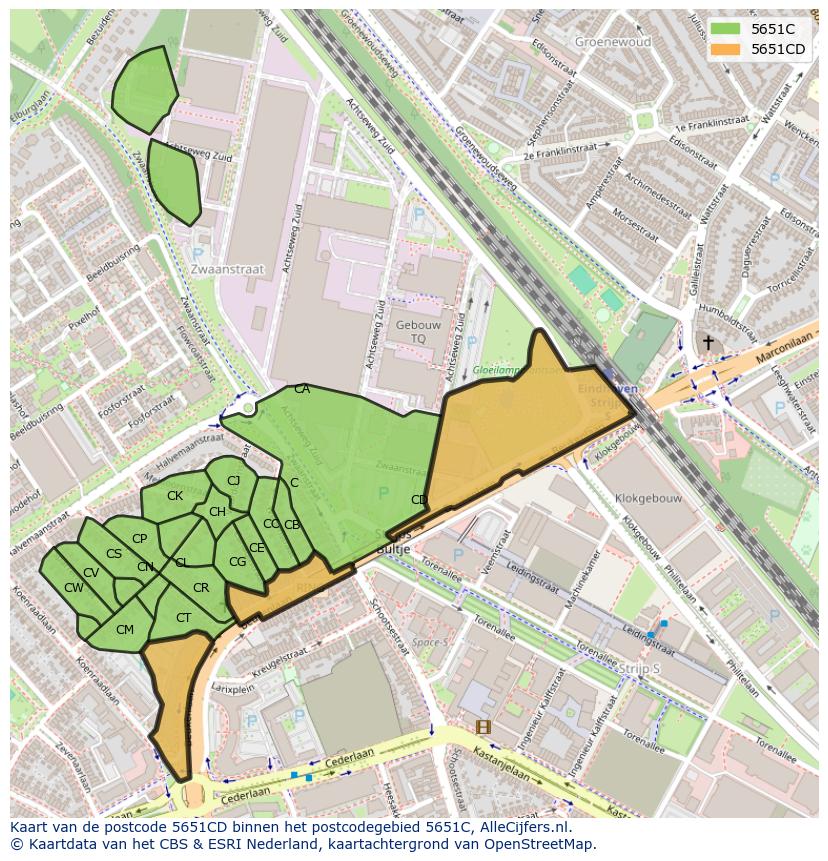 Afbeelding van het postcodegebied 5651 CD op de kaart.