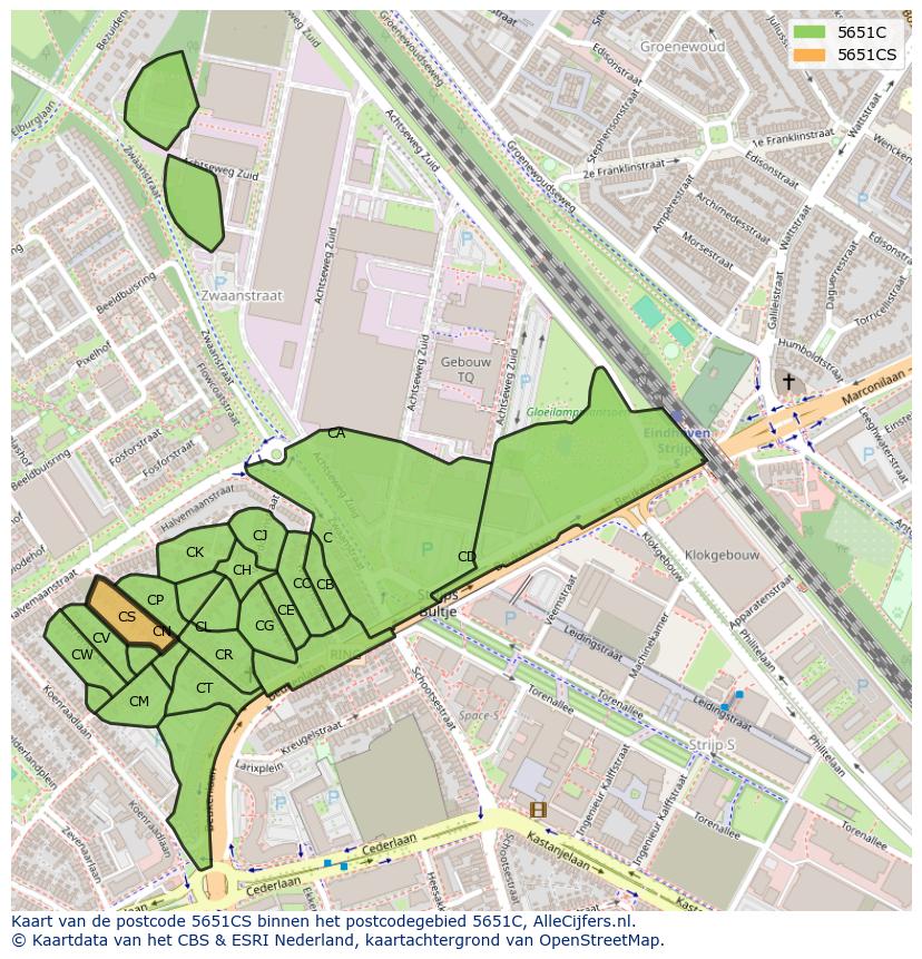 Afbeelding van het postcodegebied 5651 CS op de kaart.
