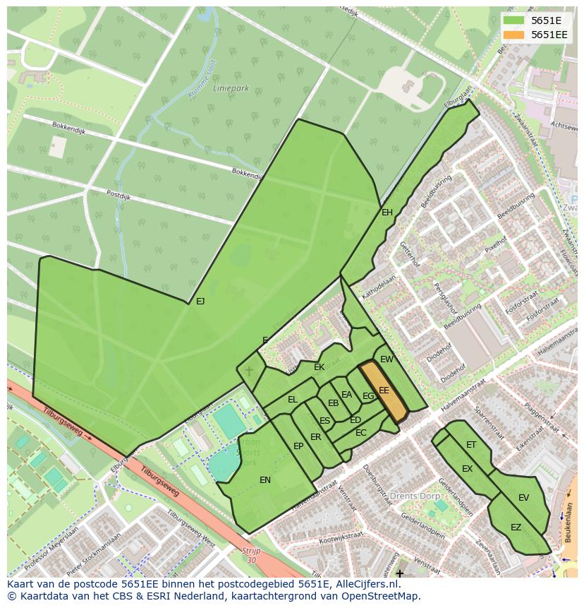 Afbeelding van het postcodegebied 5651 EE op de kaart.