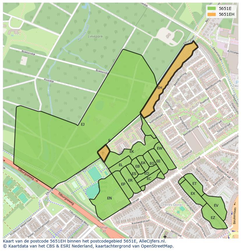 Afbeelding van het postcodegebied 5651 EH op de kaart.