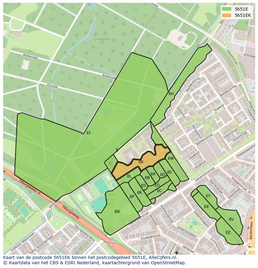 Afbeelding van het postcodegebied 5651 EK op de kaart.