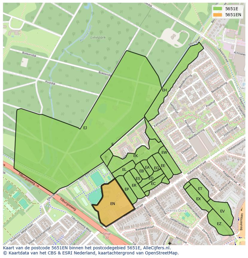 Afbeelding van het postcodegebied 5651 EN op de kaart.