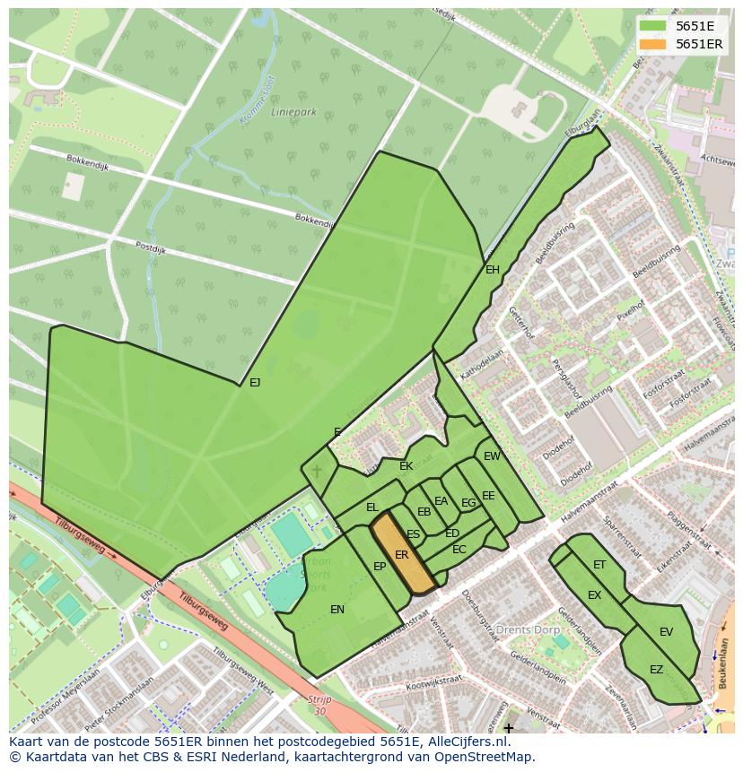 Afbeelding van het postcodegebied 5651 ER op de kaart.