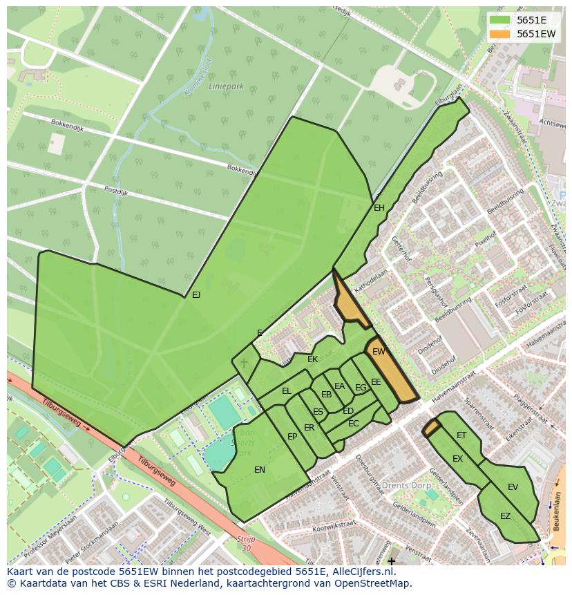 Afbeelding van het postcodegebied 5651 EW op de kaart.