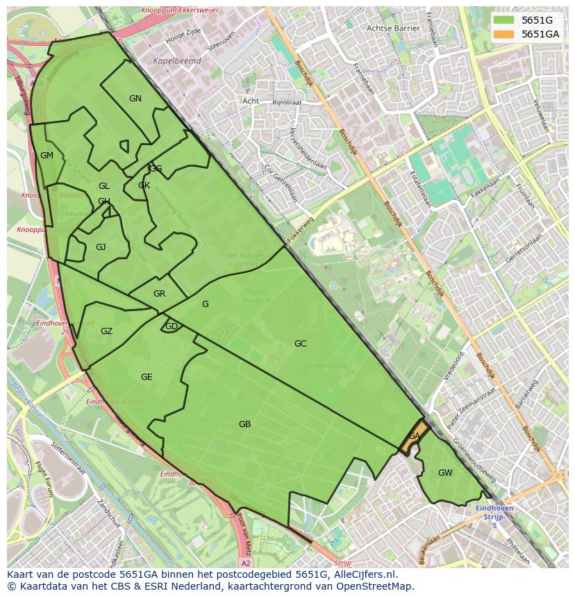 Afbeelding van het postcodegebied 5651 GA op de kaart.