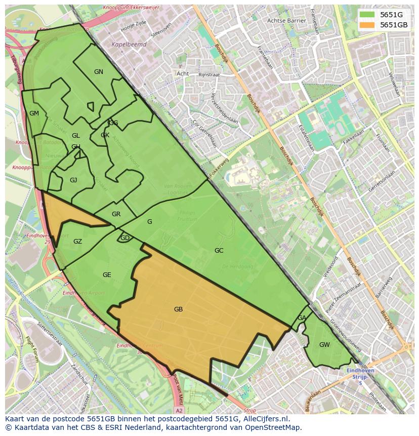Afbeelding van het postcodegebied 5651 GB op de kaart.
