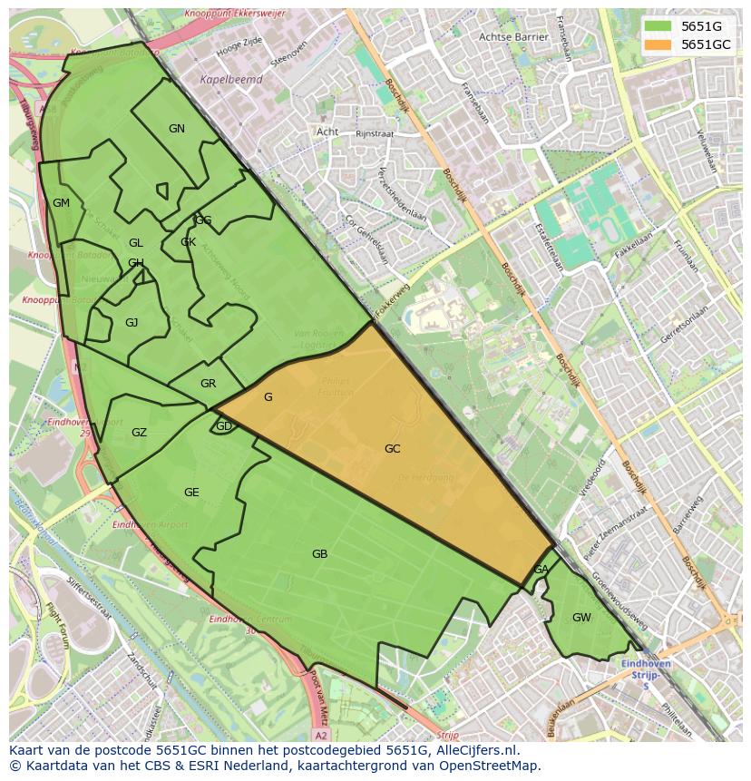 Afbeelding van het postcodegebied 5651 GC op de kaart.