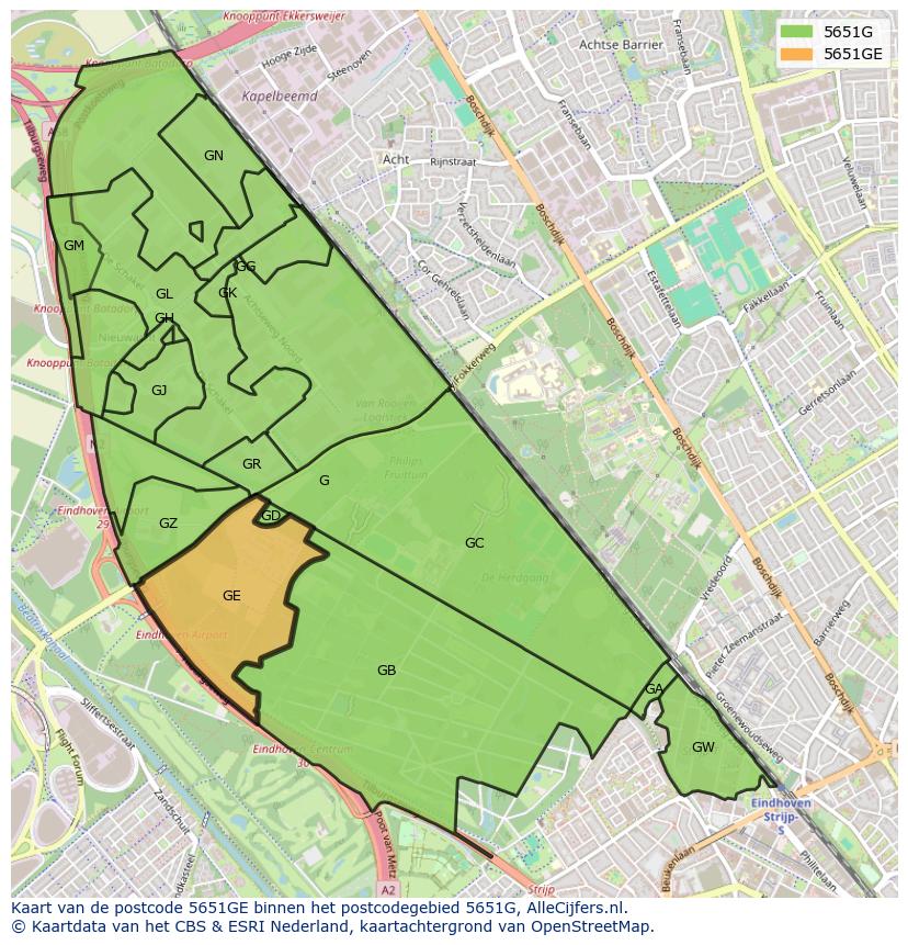 Afbeelding van het postcodegebied 5651 GE op de kaart.