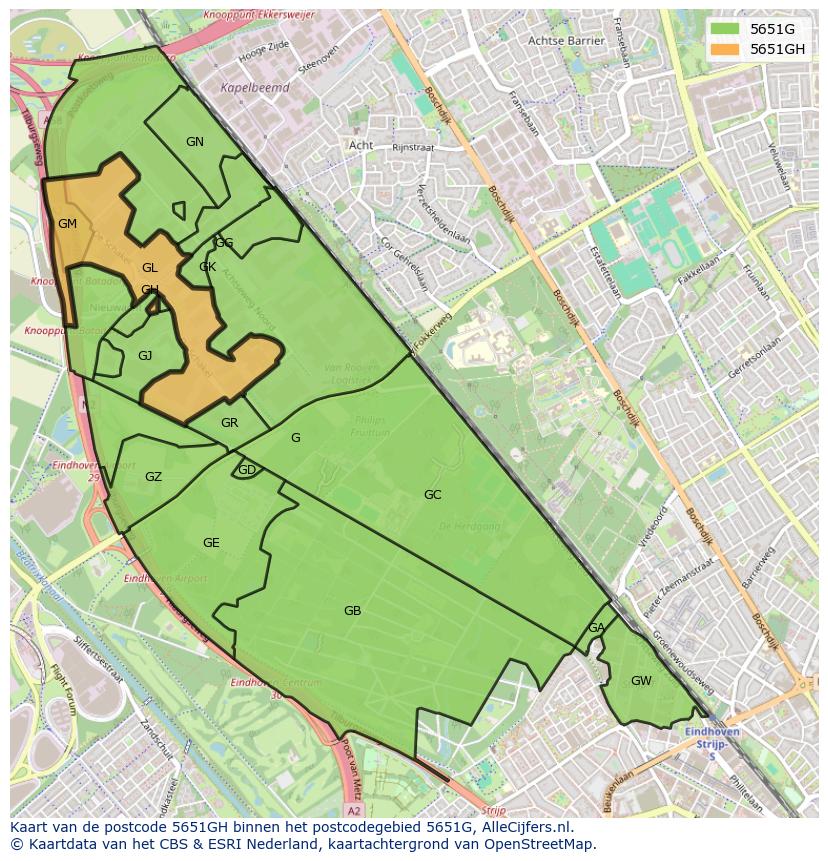 Afbeelding van het postcodegebied 5651 GH op de kaart.