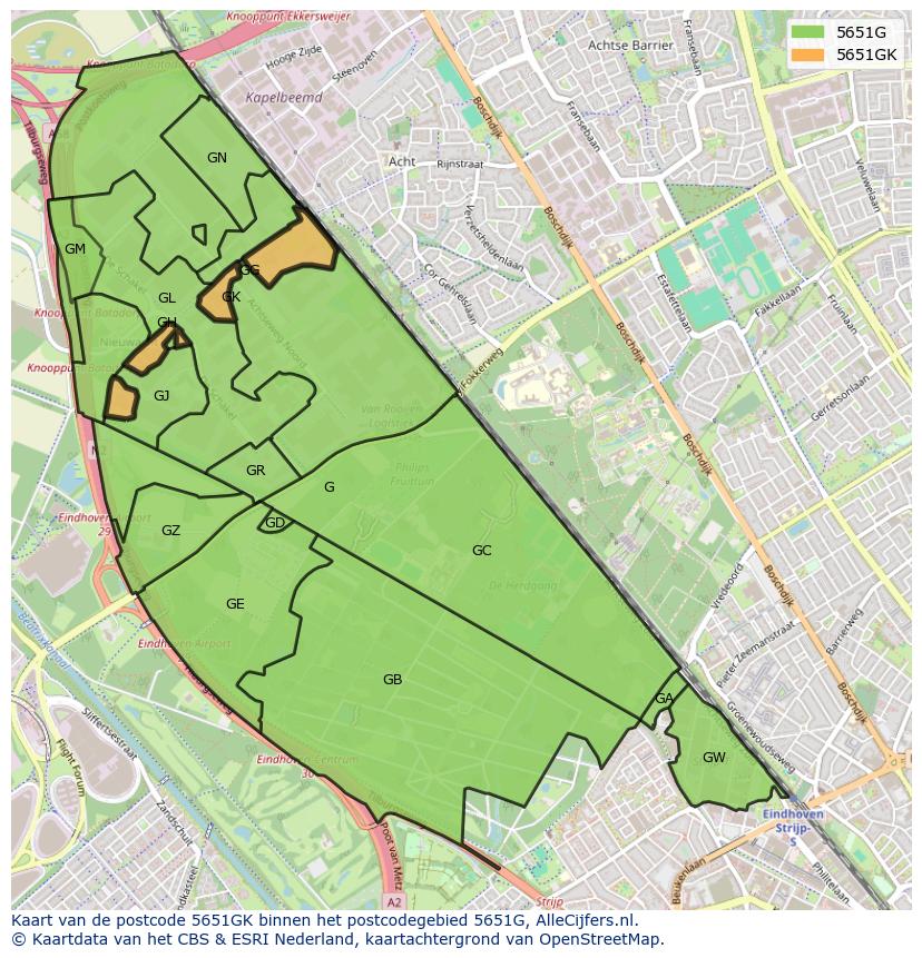 Afbeelding van het postcodegebied 5651 GK op de kaart.