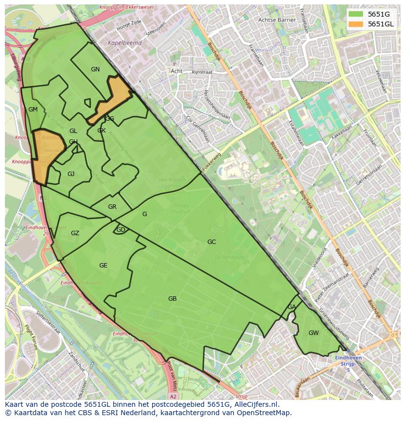 Afbeelding van het postcodegebied 5651 GL op de kaart.