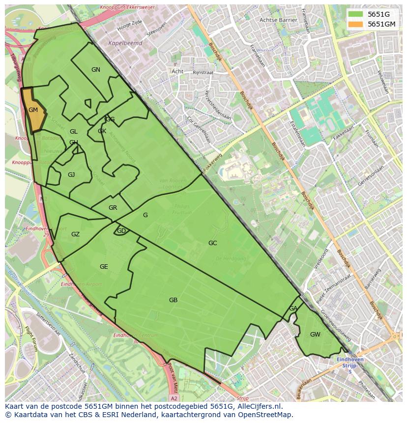 Afbeelding van het postcodegebied 5651 GM op de kaart.