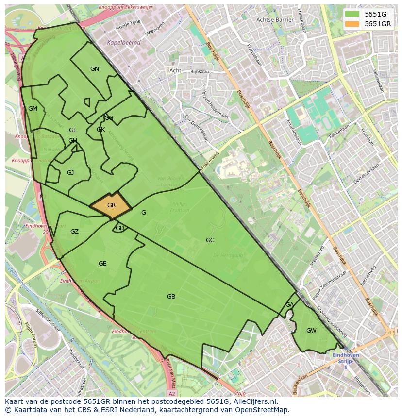Afbeelding van het postcodegebied 5651 GR op de kaart.