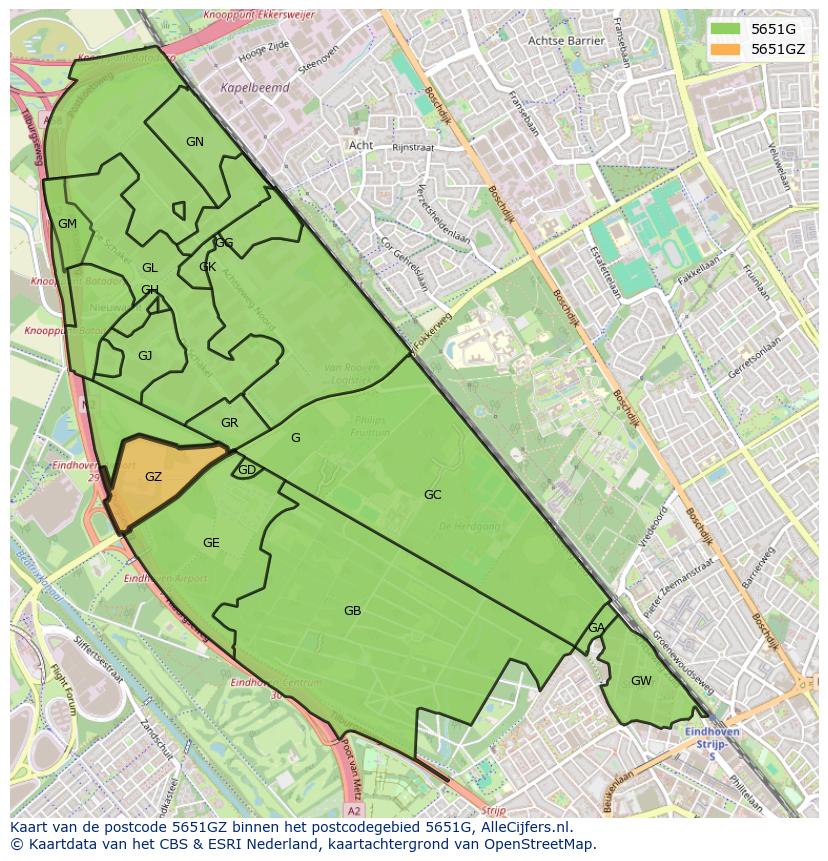 Afbeelding van het postcodegebied 5651 GZ op de kaart.