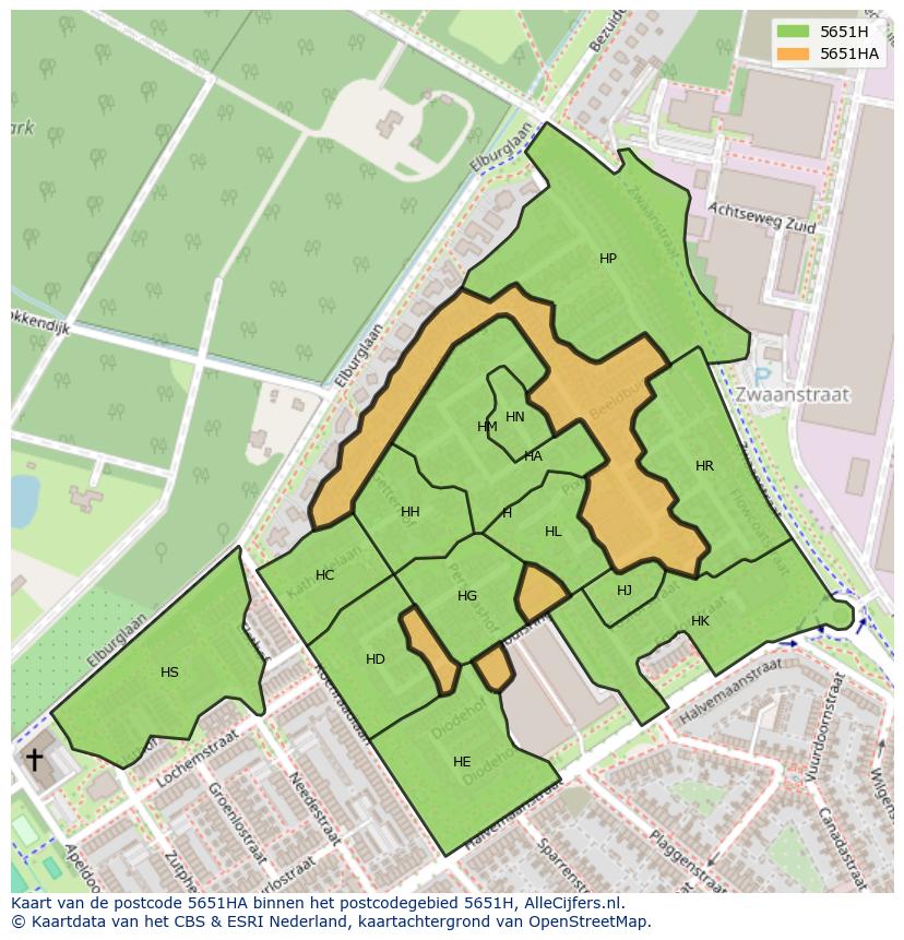 Afbeelding van het postcodegebied 5651 HA op de kaart.