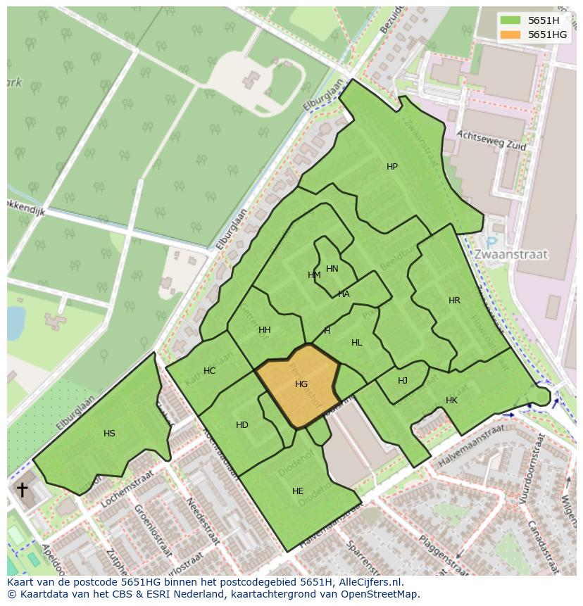 Afbeelding van het postcodegebied 5651 HG op de kaart.