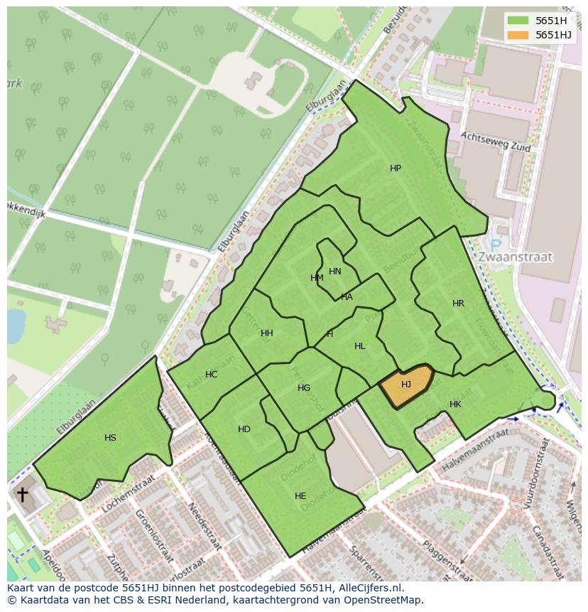 Afbeelding van het postcodegebied 5651 HJ op de kaart.