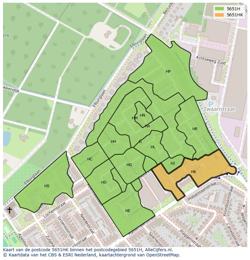 Afbeelding van het postcodegebied 5651 HK op de kaart.