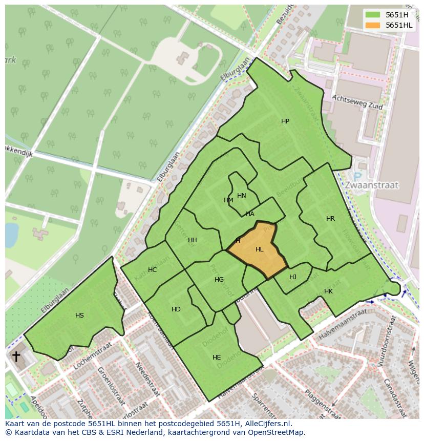 Afbeelding van het postcodegebied 5651 HL op de kaart.