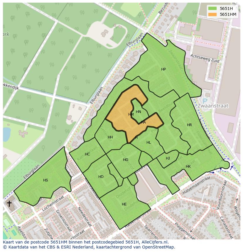 Afbeelding van het postcodegebied 5651 HM op de kaart.