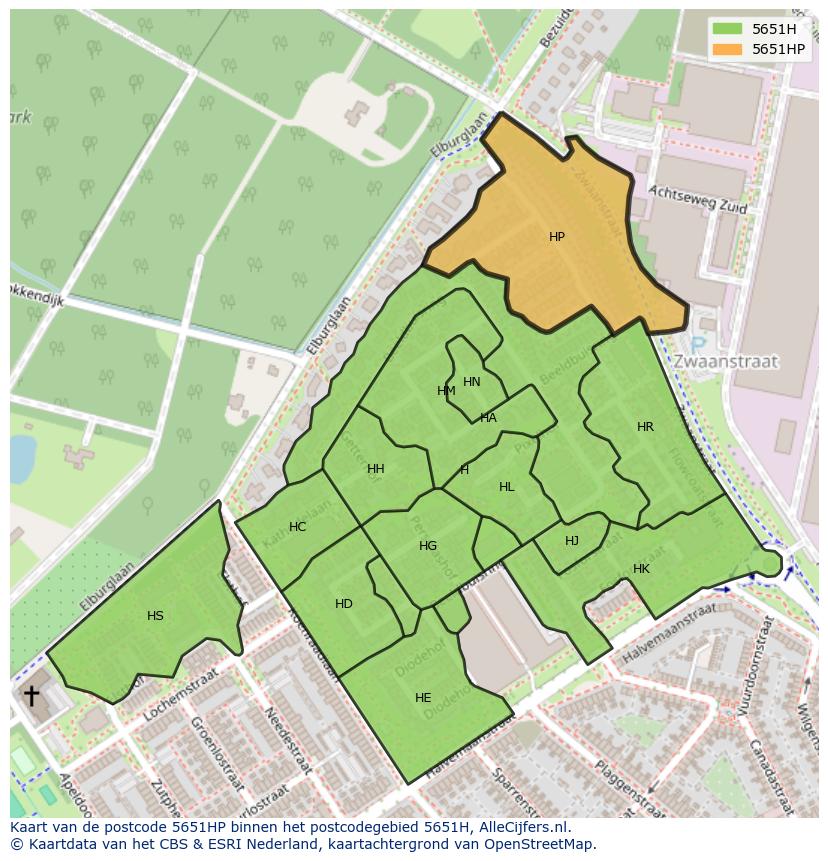 Afbeelding van het postcodegebied 5651 HP op de kaart.