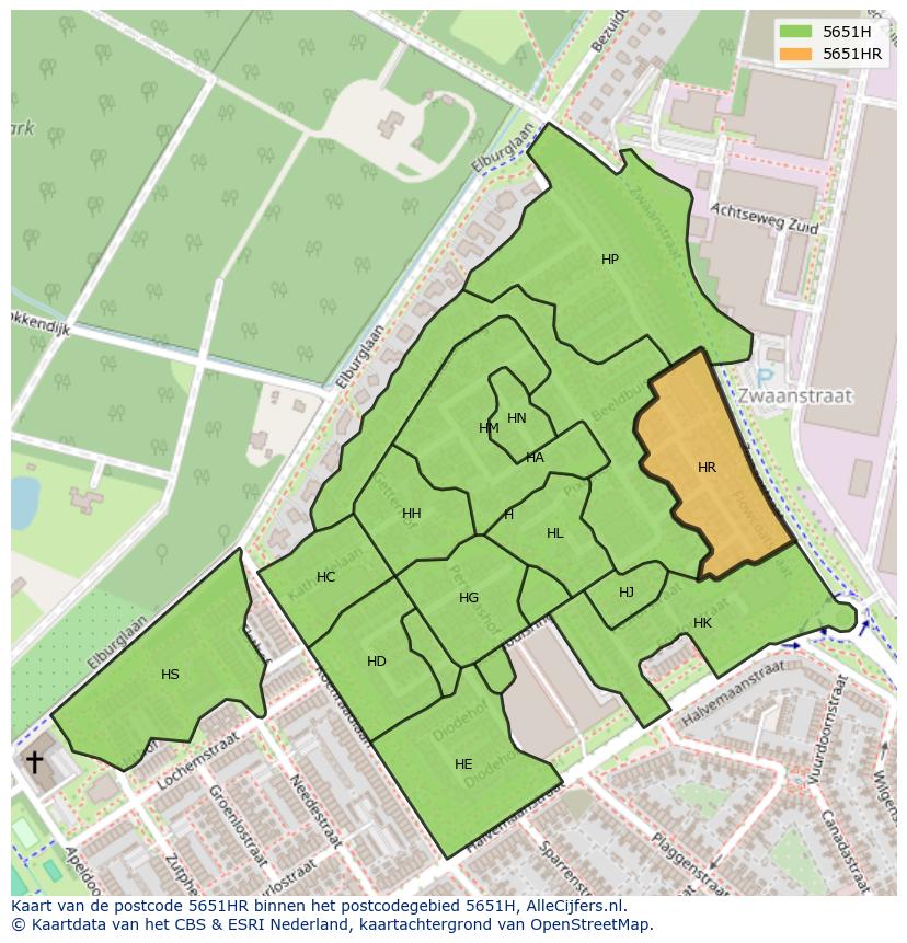 Afbeelding van het postcodegebied 5651 HR op de kaart.