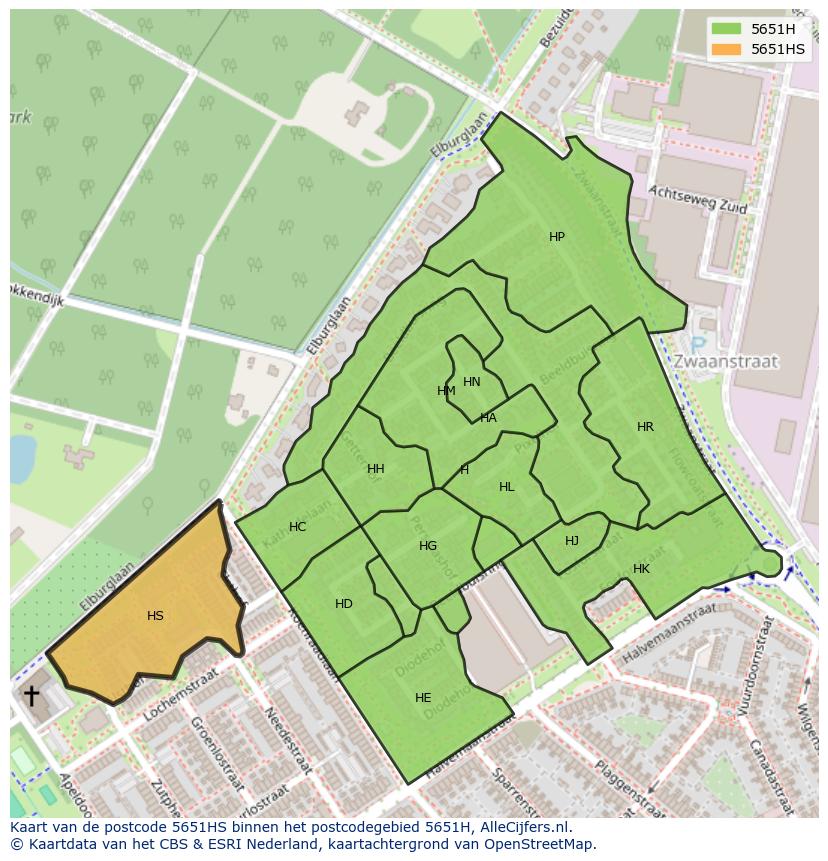 Afbeelding van het postcodegebied 5651 HS op de kaart.