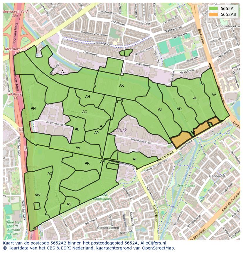 Afbeelding van het postcodegebied 5652 AB op de kaart.