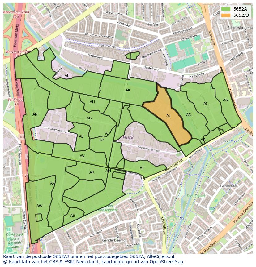 Afbeelding van het postcodegebied 5652 AJ op de kaart.