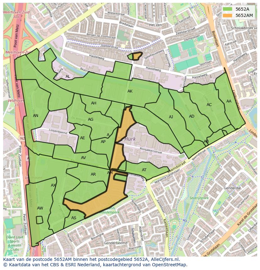 Afbeelding van het postcodegebied 5652 AM op de kaart.