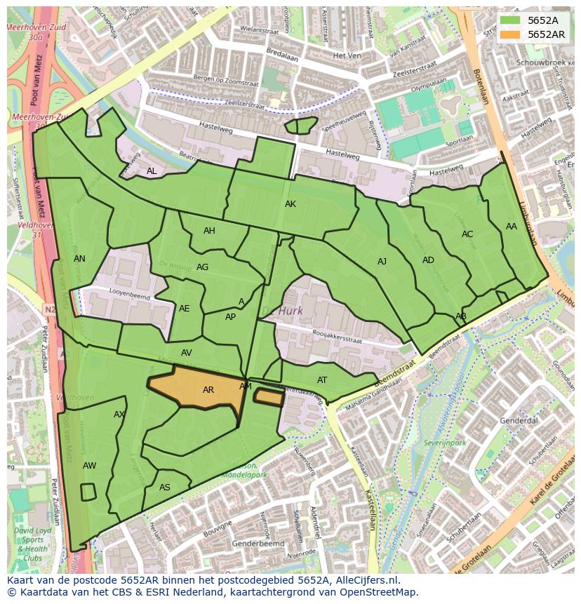 Afbeelding van het postcodegebied 5652 AR op de kaart.