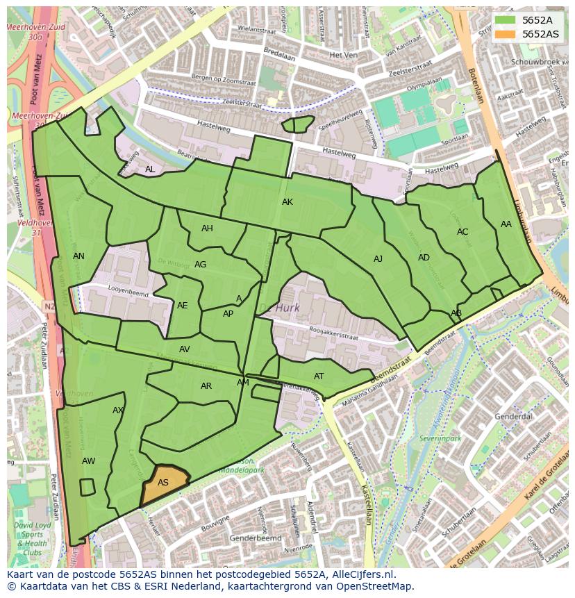 Afbeelding van het postcodegebied 5652 AS op de kaart.
