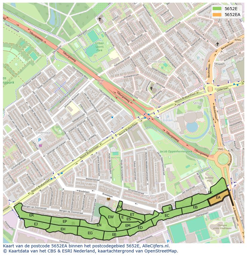 Afbeelding van het postcodegebied 5652 EA op de kaart.