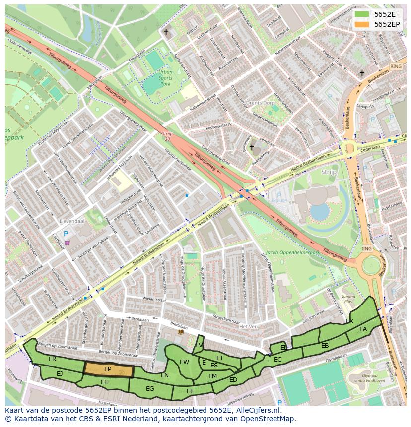 Afbeelding van het postcodegebied 5652 EP op de kaart.