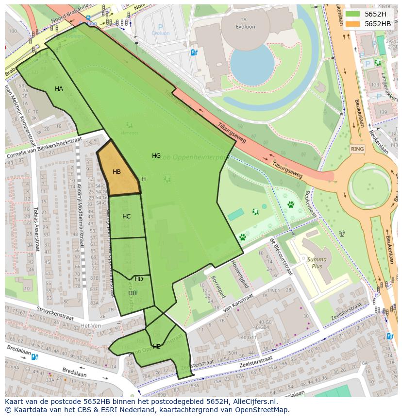 Afbeelding van het postcodegebied 5652 HB op de kaart.