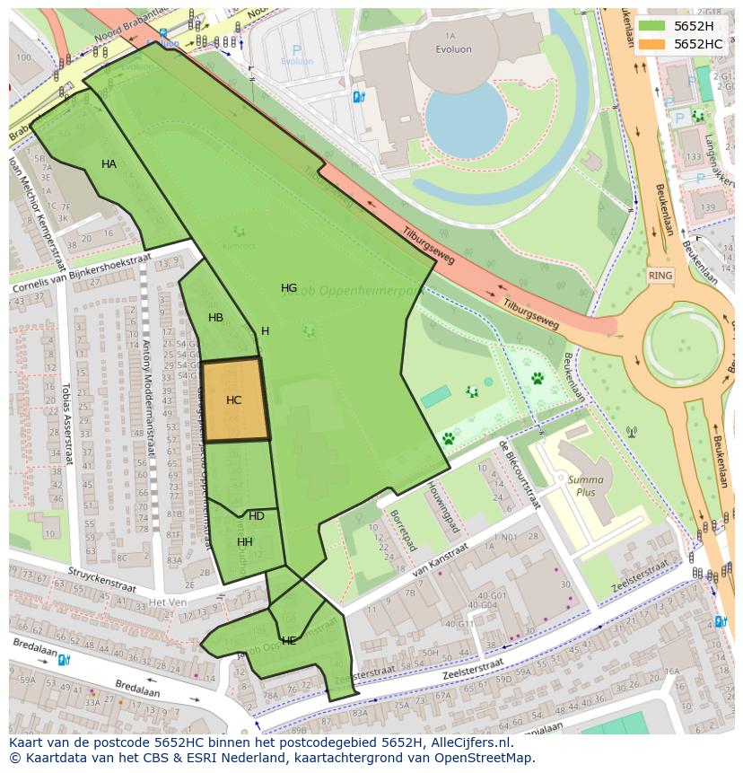 Afbeelding van het postcodegebied 5652 HC op de kaart.