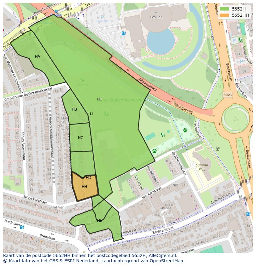 Afbeelding van het postcodegebied 5652 HH op de kaart.