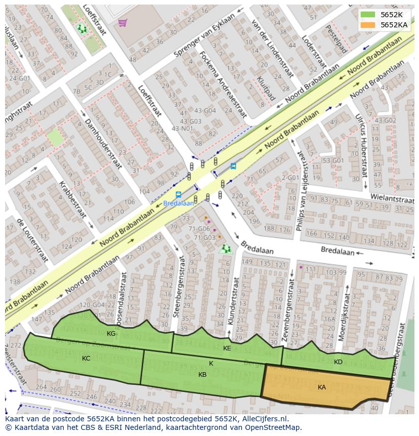 Afbeelding van het postcodegebied 5652 KA op de kaart.