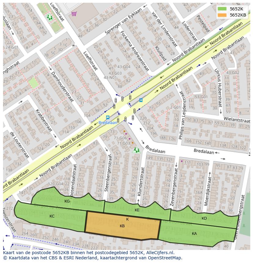 Afbeelding van het postcodegebied 5652 KB op de kaart.