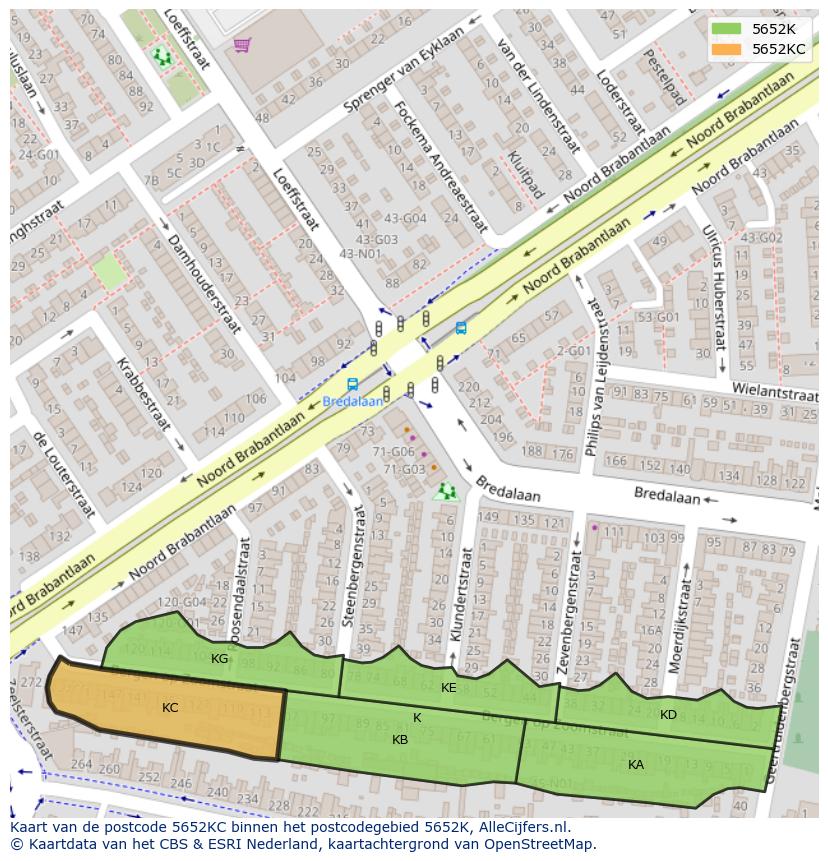 Afbeelding van het postcodegebied 5652 KC op de kaart.