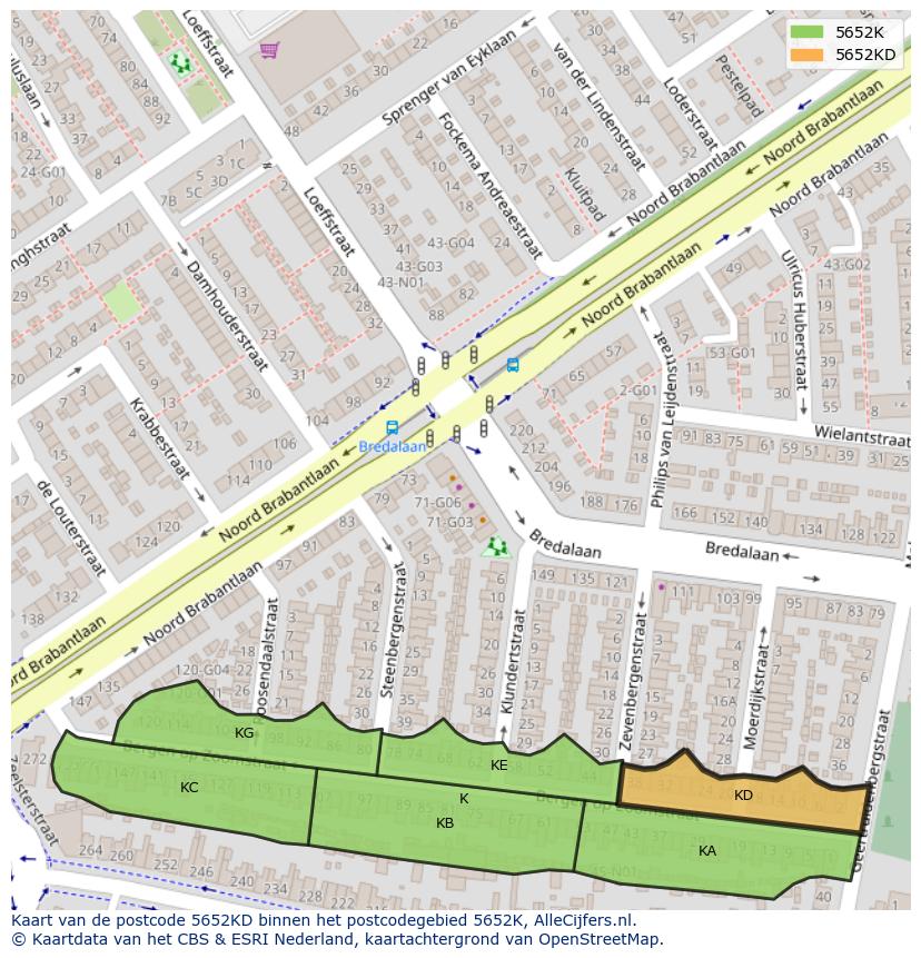 Afbeelding van het postcodegebied 5652 KD op de kaart.