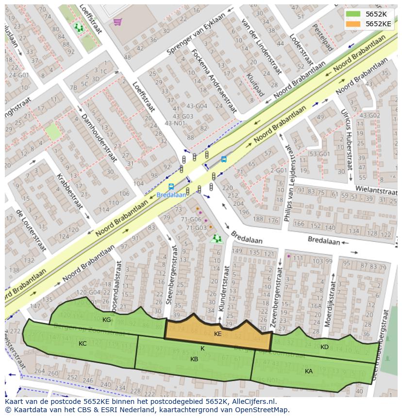 Afbeelding van het postcodegebied 5652 KE op de kaart.