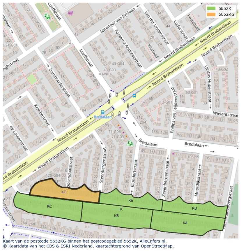 Afbeelding van het postcodegebied 5652 KG op de kaart.
