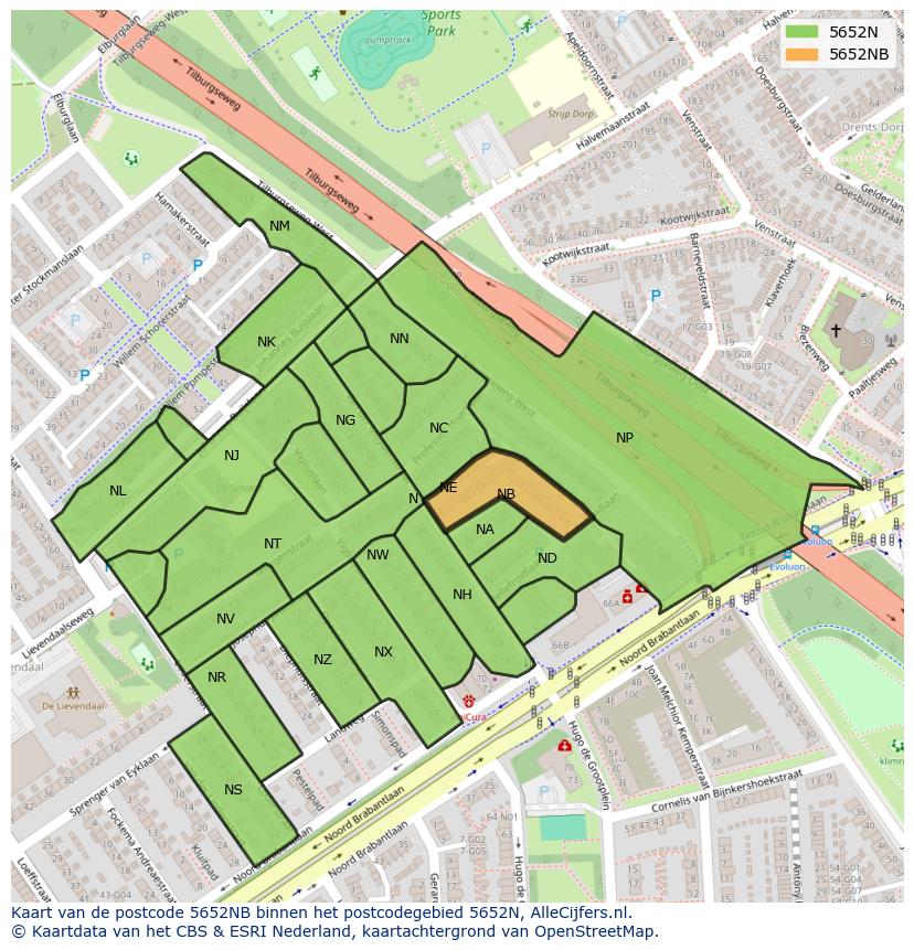 Afbeelding van het postcodegebied 5652 NB op de kaart.