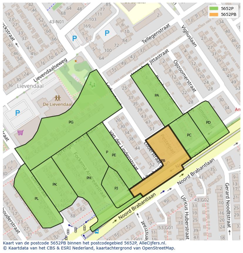 Afbeelding van het postcodegebied 5652 PB op de kaart.